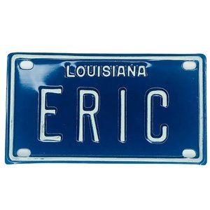 Miniature ERIC Louisiana Embossed License Plate Blue Metal Novelty Bicycle 4x2"